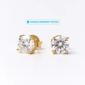 14K Solid Gold Moissanite Diamond Stud Earrings-2