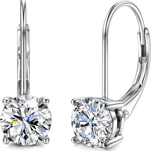 moissanite diamond earrings brilliant round-cut 18k white gold 1