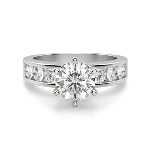 round cut moissanite channel set engagement ring